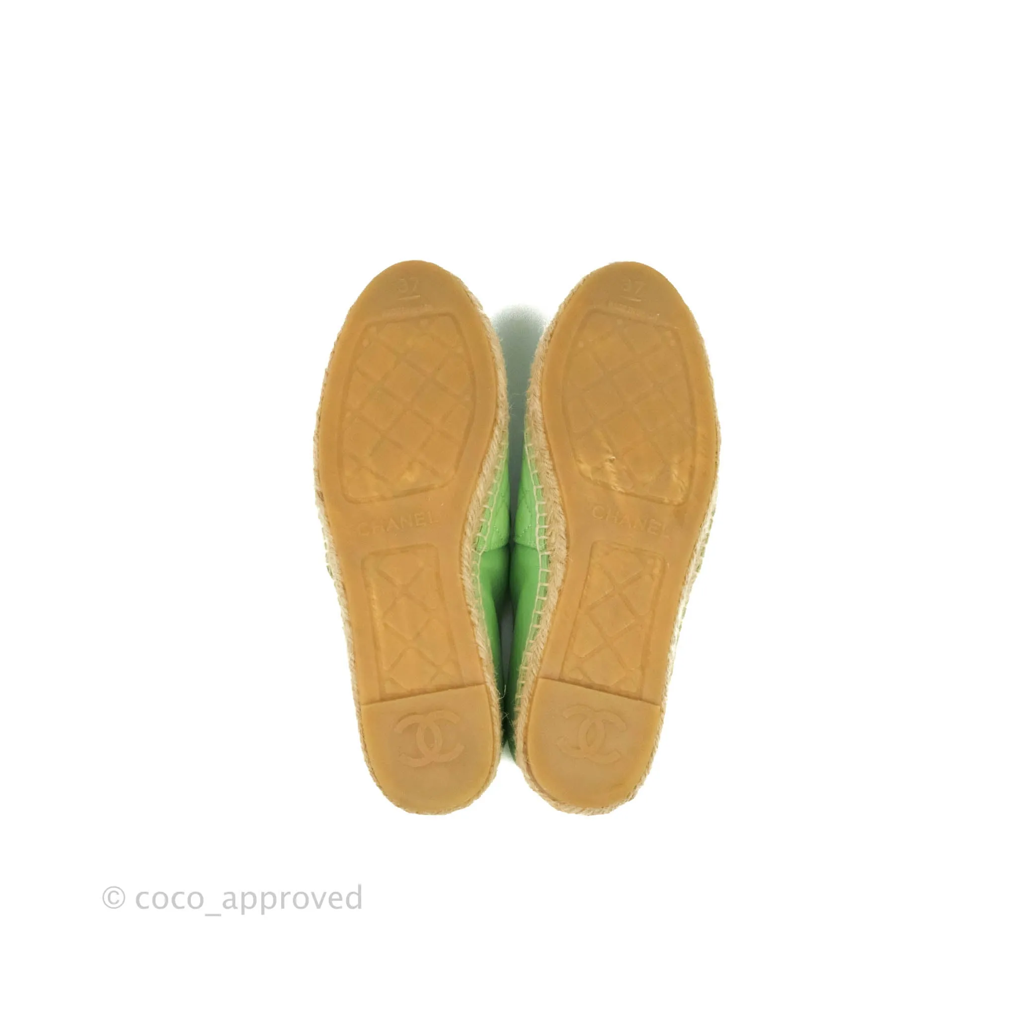 Chanel CC Espadrilles Quilted Green Lambskin Size 37