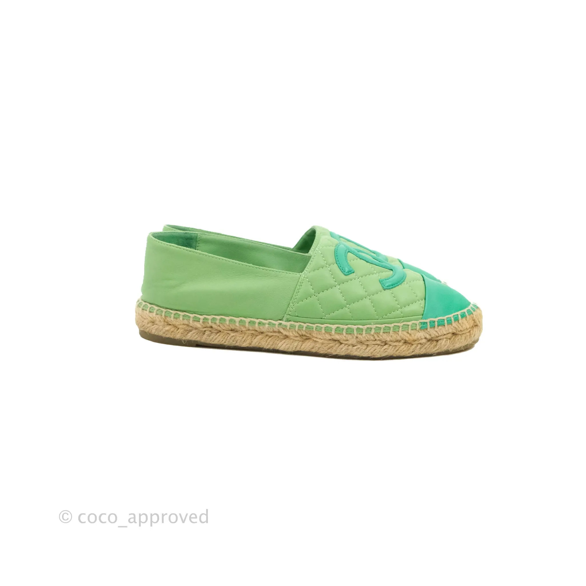 Chanel CC Espadrilles Quilted Green Lambskin Size 37