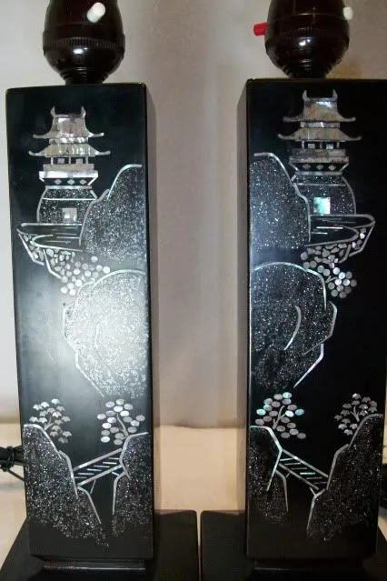 Chinese Art Deco Mother of Pearl Lamps