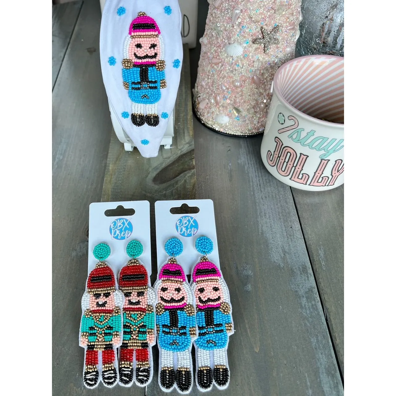 Christmas Pink Blue Nutcracker Beaded Headband OBX Exclusive