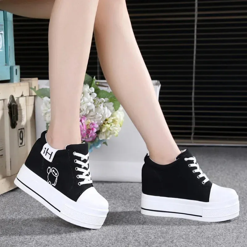 Classic Hidden Heels Platform Sneakers Women's Breathable Wedge Canvas Shoes Woman Casual Ladies Boots