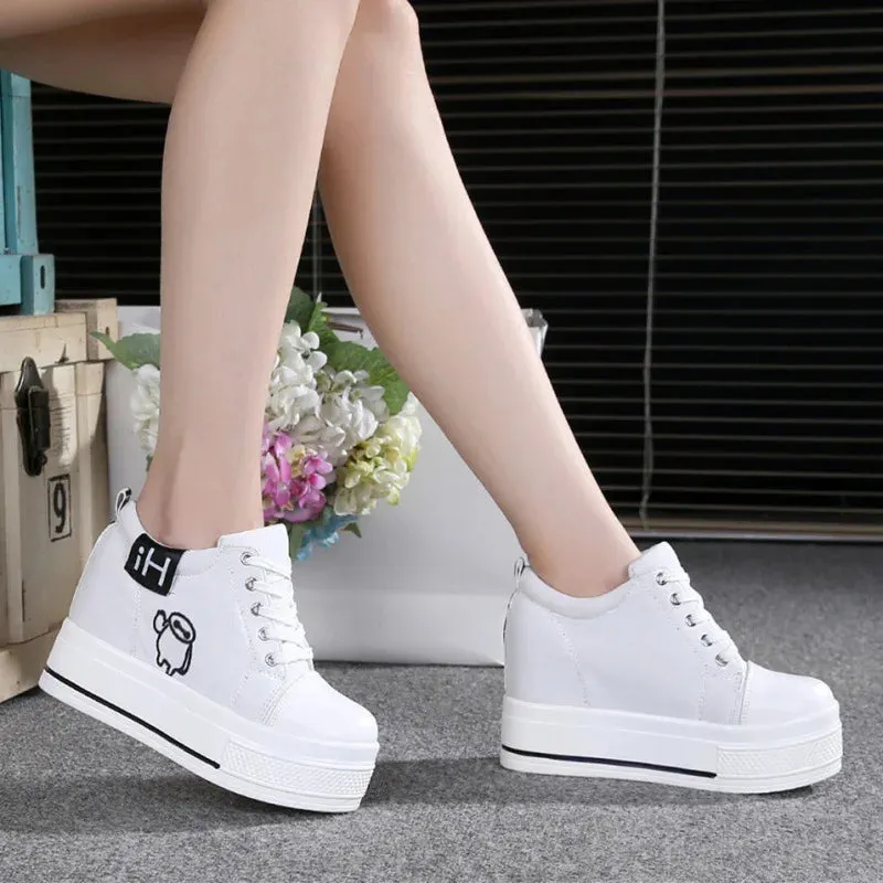 Classic Hidden Heels Platform Sneakers Women's Breathable Wedge Canvas Shoes Woman Casual Ladies Boots