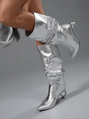 Courtney Leather Boots In Silver