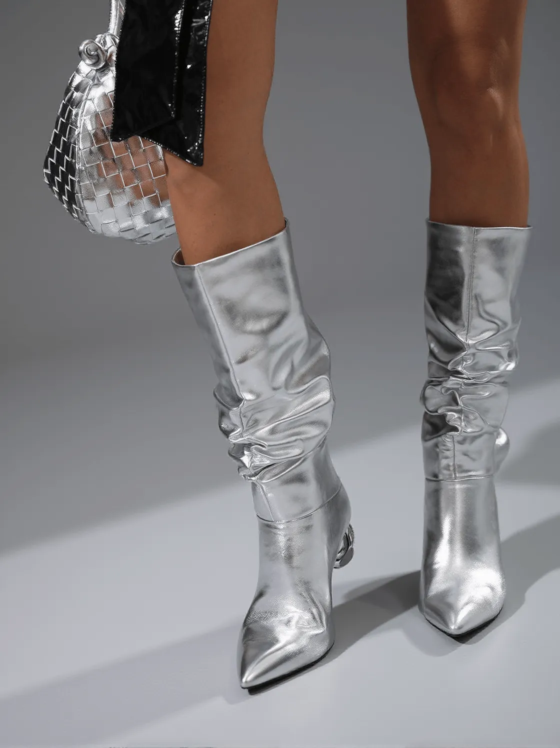 Courtney Leather Boots In Silver