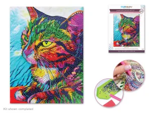 Craft Medley Kit: Diamond Painting Art Kit 12"x16" w/Gems Tool Tray Cat 2