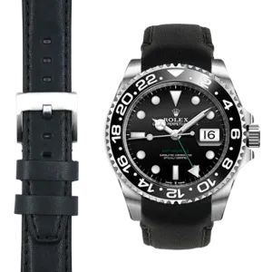 Curved End Leather Strap for Rolex GMT Master II Ceramic with Tang Buckle