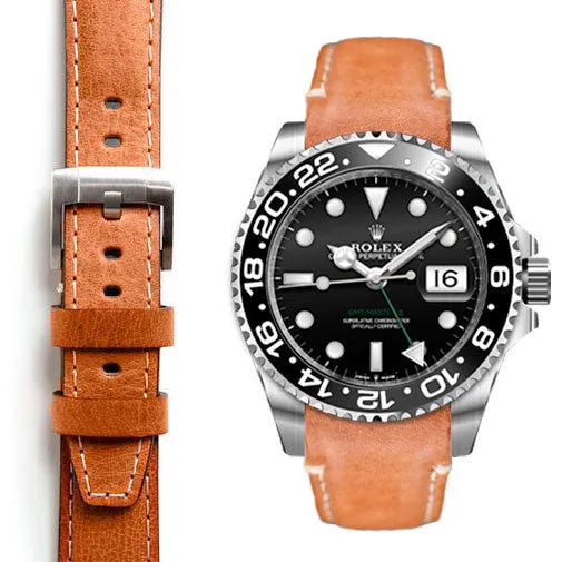 Curved End Leather Strap for Rolex GMT Master II Ceramic with Tang Buckle