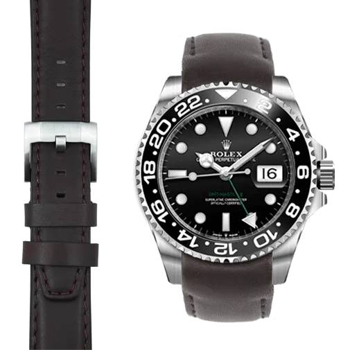 Curved End Leather Strap for Rolex GMT Master II Ceramic with Tang Buckle