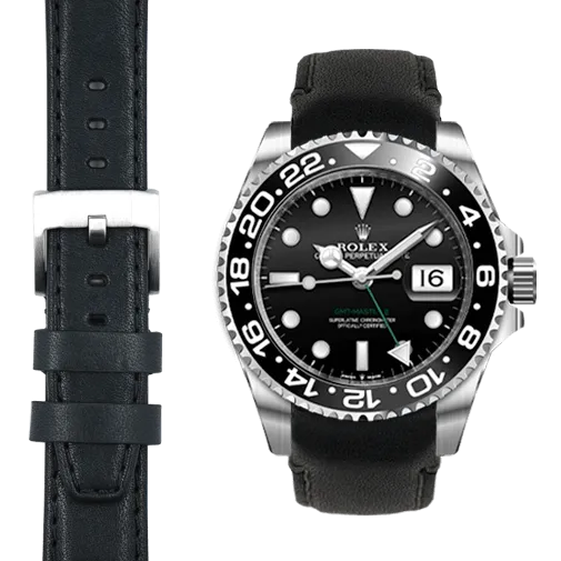 Curved End Leather Strap for Rolex GMT Master II Ceramic with Tang Buckle