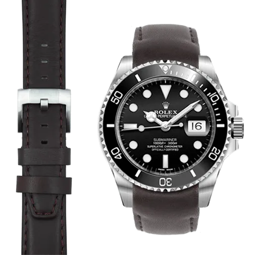Curved End Leather Strap for Rolex Submariner Ceramic with Tang Buckle