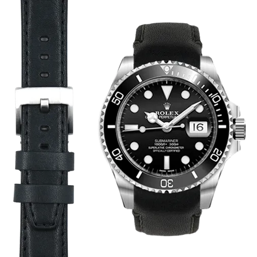 Curved End Leather Strap for Rolex Submariner Ceramic with Tang Buckle