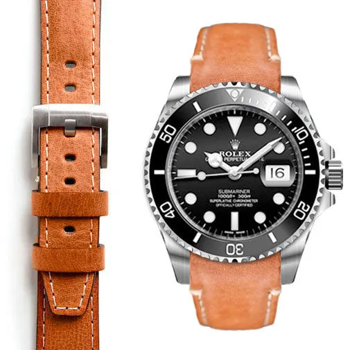 Curved End Leather Strap for Rolex Submariner Ceramic with Tang Buckle