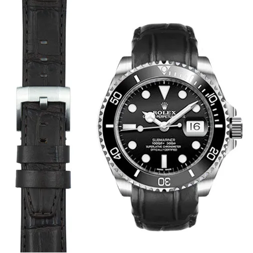 Curved End Leather Strap for Rolex Submariner Ceramic with Tang Buckle