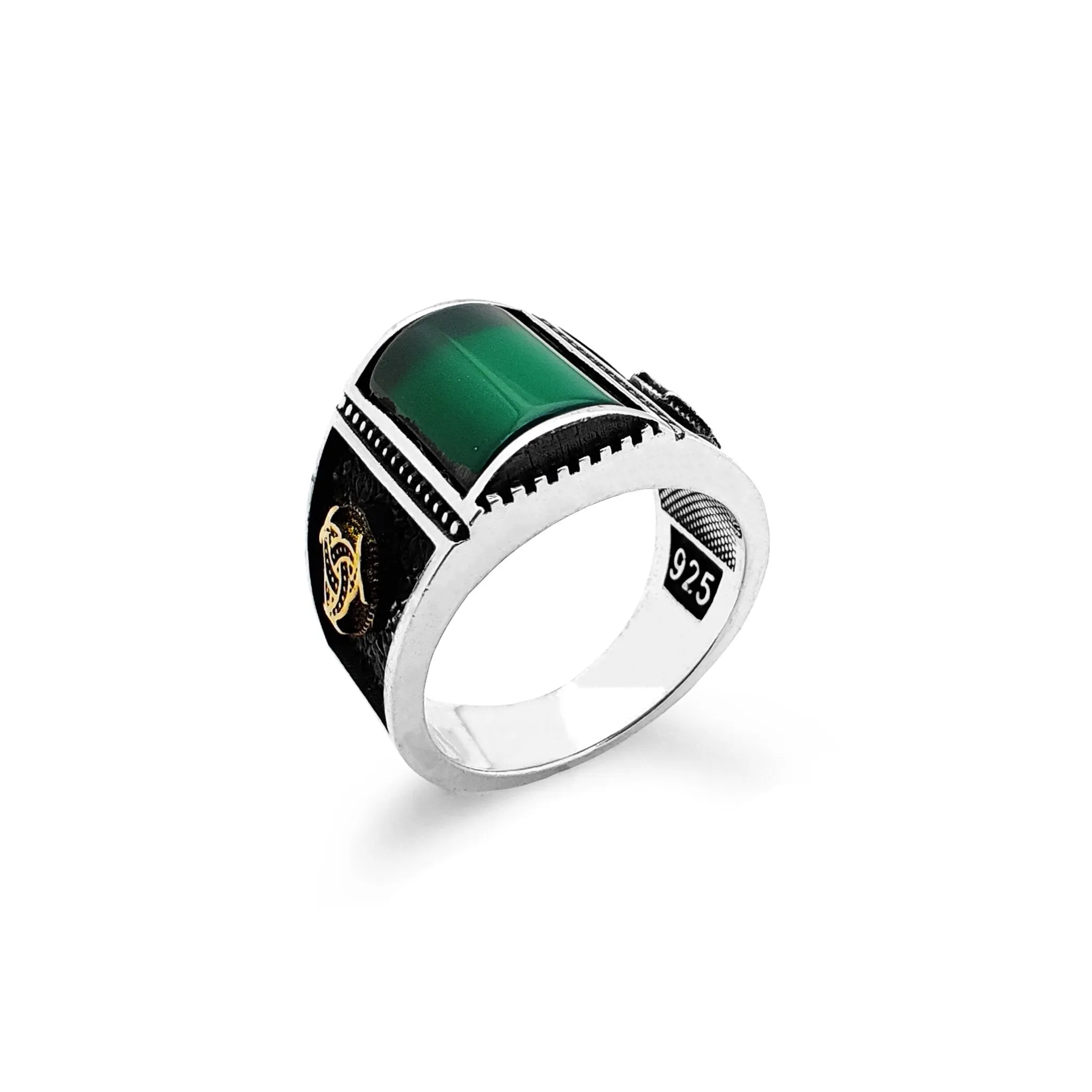 Curved Trinity Green Stone Ring (Silver)