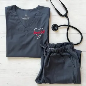 Custom Embroidered V-Neck Registered Nurse Scrub Matching Set