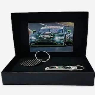 D' Station TF Sport Aston Martin Racing Team Le Mans Race Used Carbon Fibre Key Ring Set in a Presentation Box