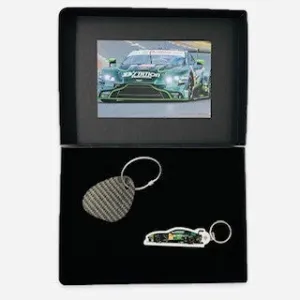 D' Station TF Sport Aston Martin Racing Team Le Mans Race Used Carbon Fibre Key Ring Set in a Presentation Box