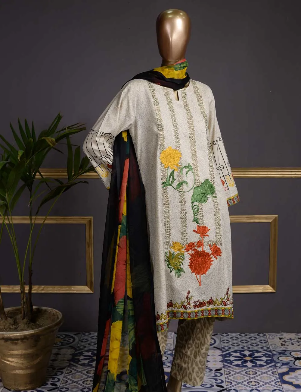 Daisy (Gi-08) | 3 Pcs Un-stitched Embroidered Lawn Dress