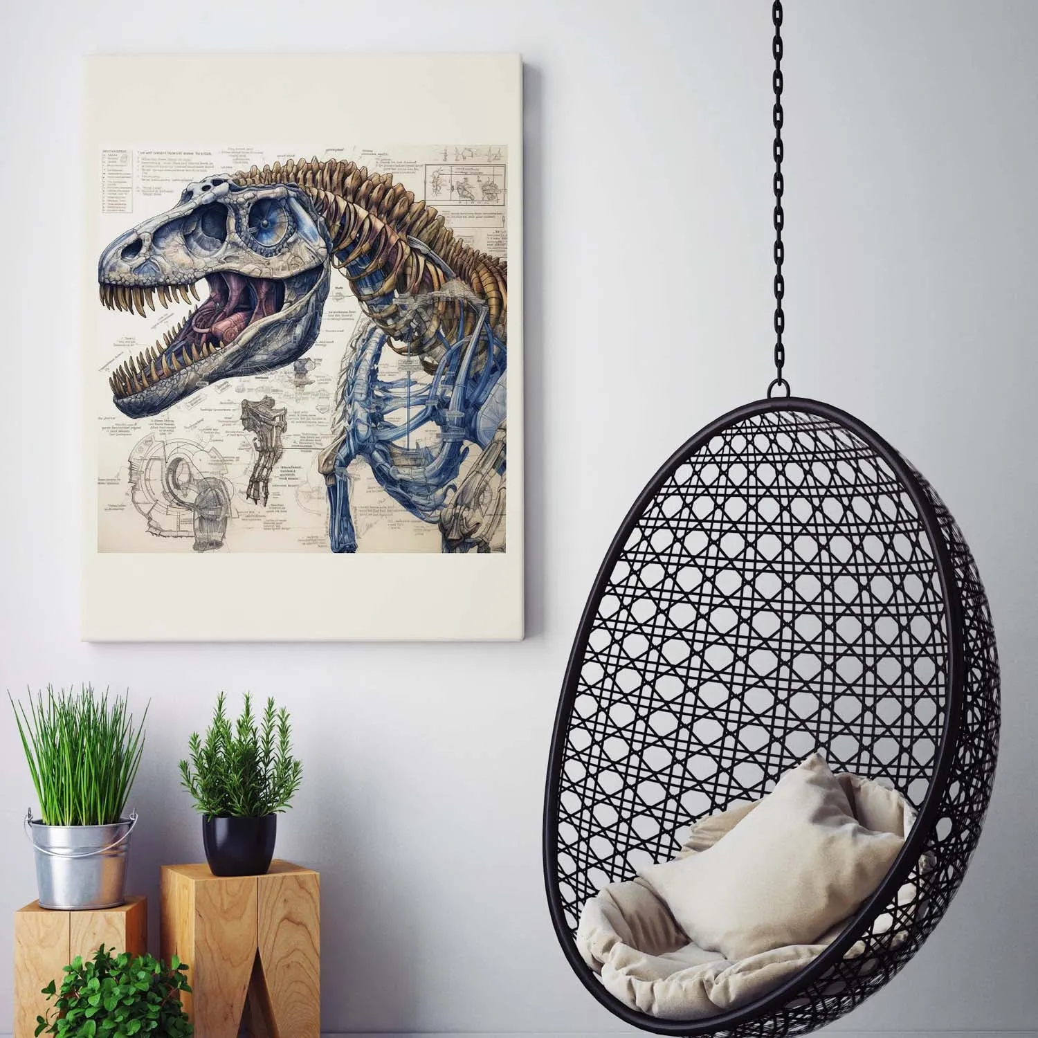 Drawings Dinosaurus Da Vinci Style Vintage Framed Canvas Prints Wall Art Hanging Home Decor