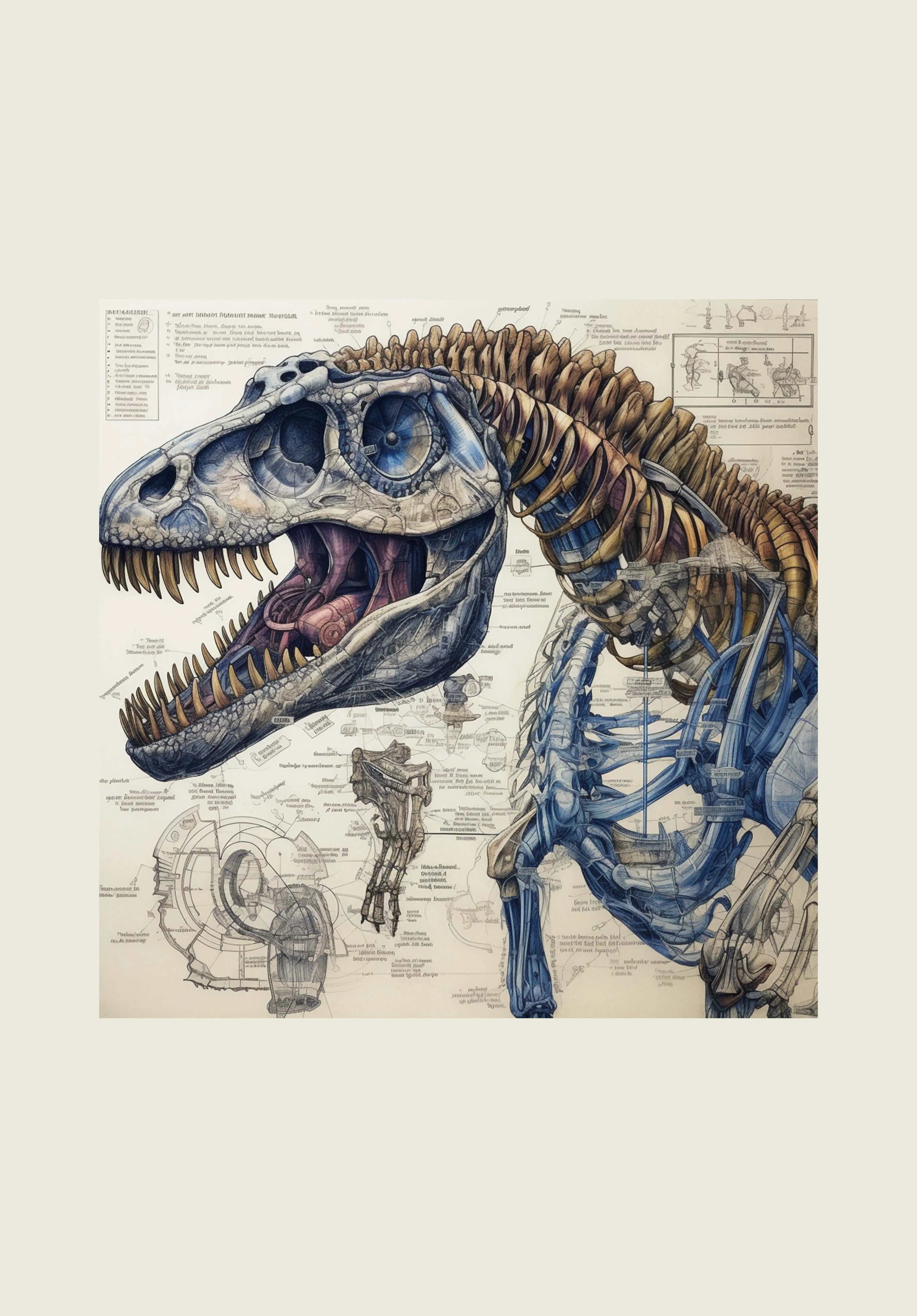 Drawings Dinosaurus Da Vinci Style Vintage Framed Canvas Prints Wall Art Hanging Home Decor
