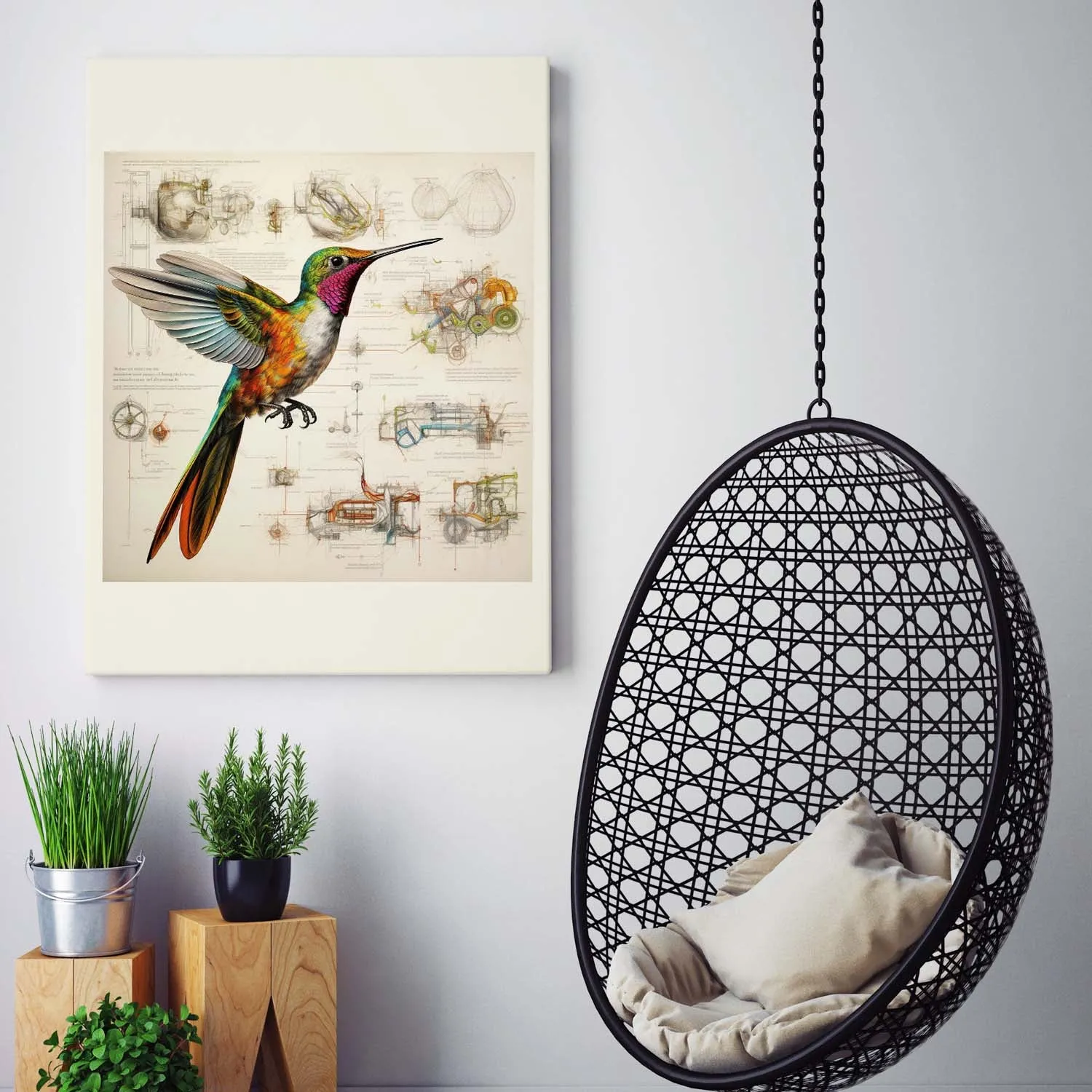 Drawings Hummingbirds 04 Da Vinci Style Vintage Framed Canvas Prints Wall Art Hanging Home Decor