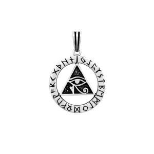 Egyptian Eye of Horus Symbol Pyramid Ancient Alphabet Script Pendant (Silver)