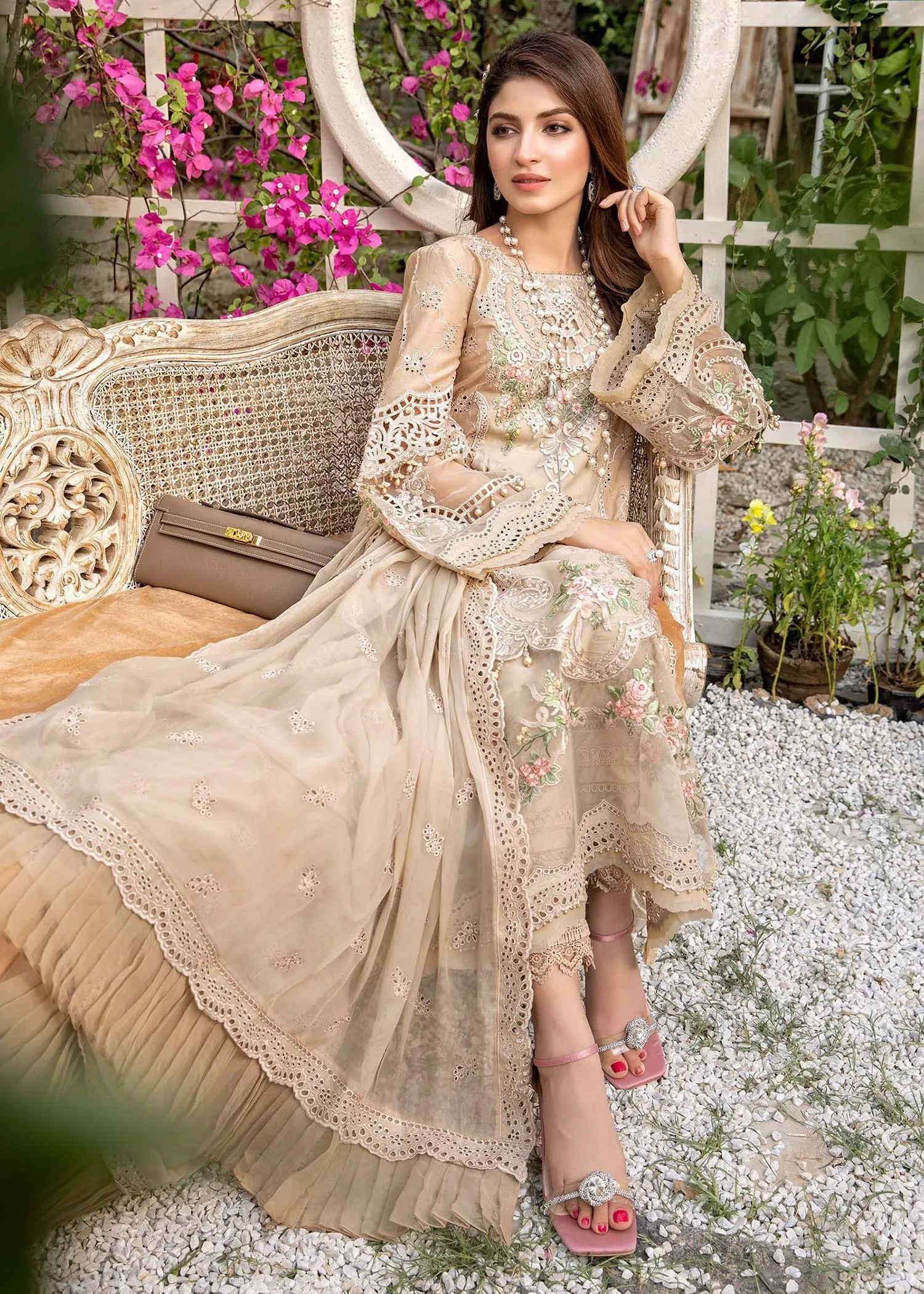 EL-22-06-Coffee | Maria.B. Lawn Eid Collection 2022 | Unstitched Embroidered Lawn Suit