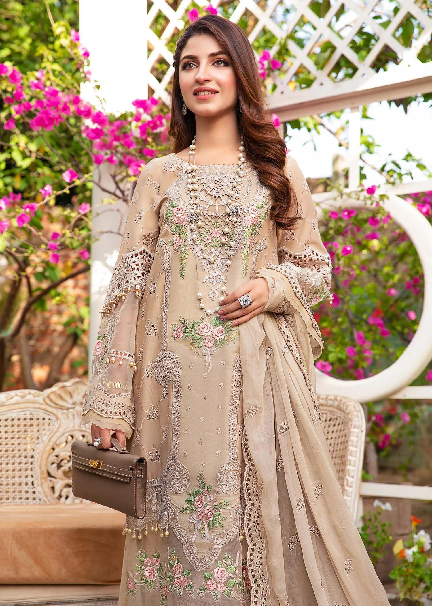 EL-22-06-Coffee | Maria.B. Lawn Eid Collection 2022 | Unstitched Embroidered Lawn Suit