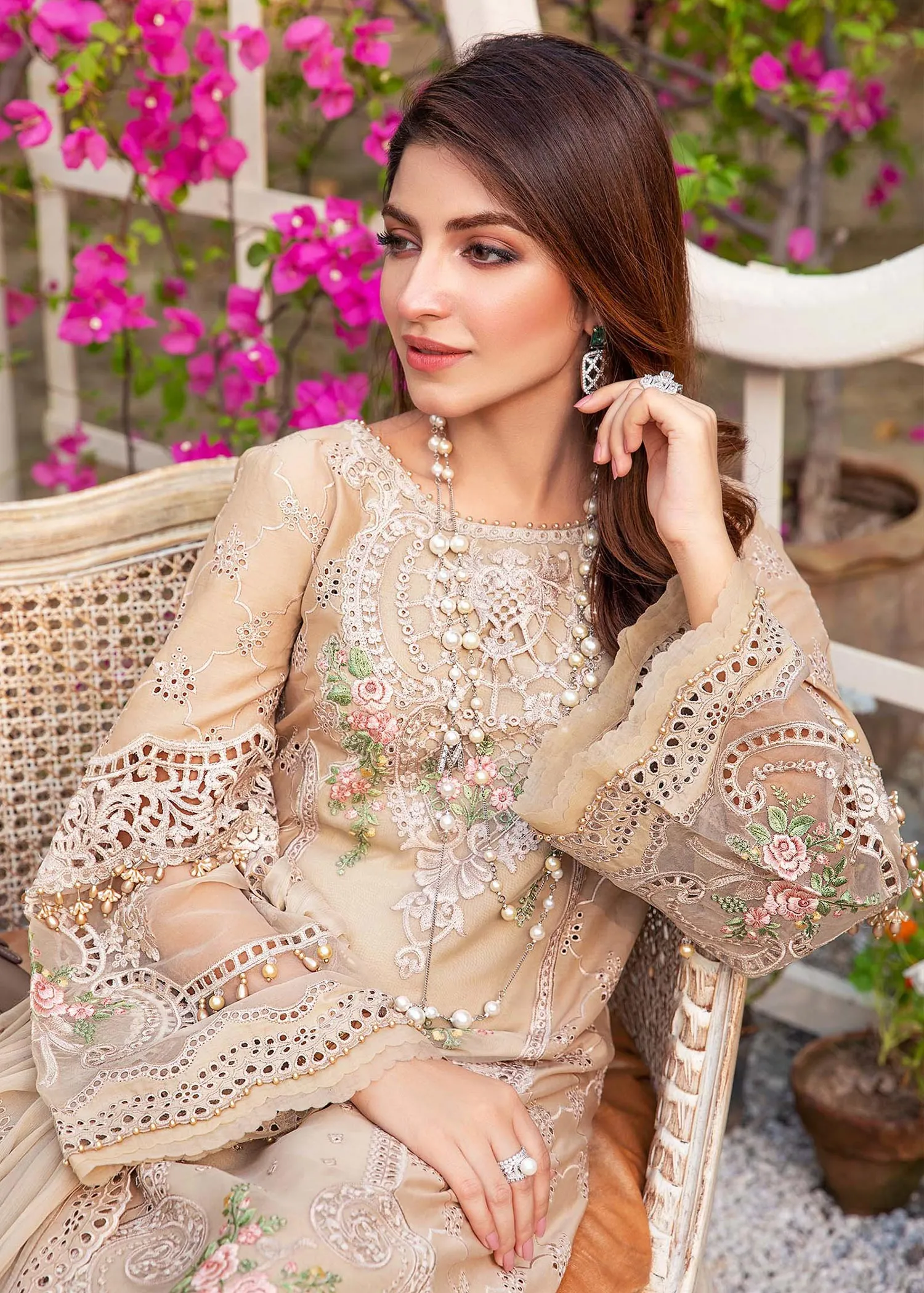 EL-22-06-Coffee | Maria.B. Lawn Eid Collection 2022 | Unstitched Embroidered Lawn Suit