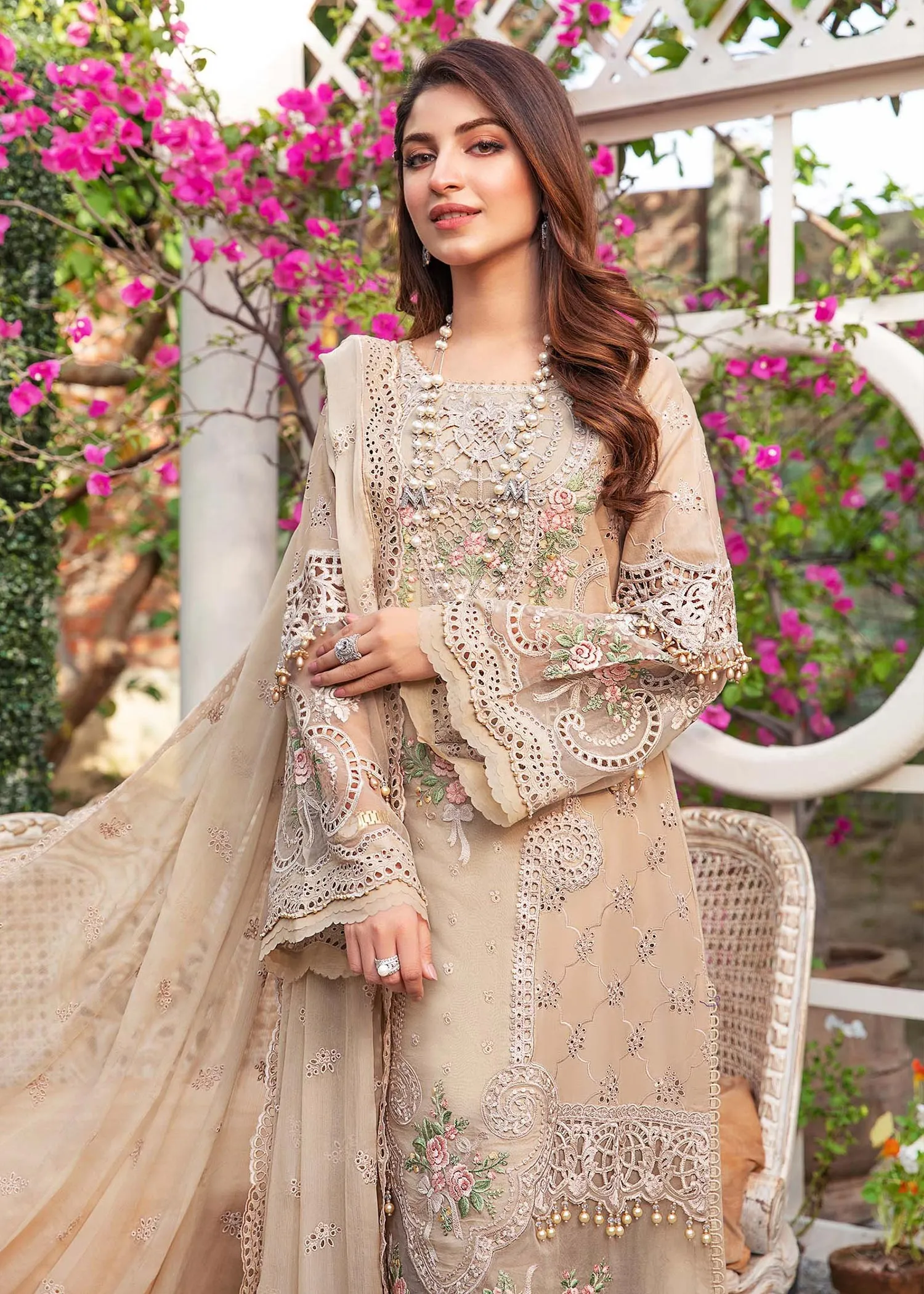 EL-22-06-Coffee | Maria.B. Lawn Eid Collection 2022 | Unstitched Embroidered Lawn Suit