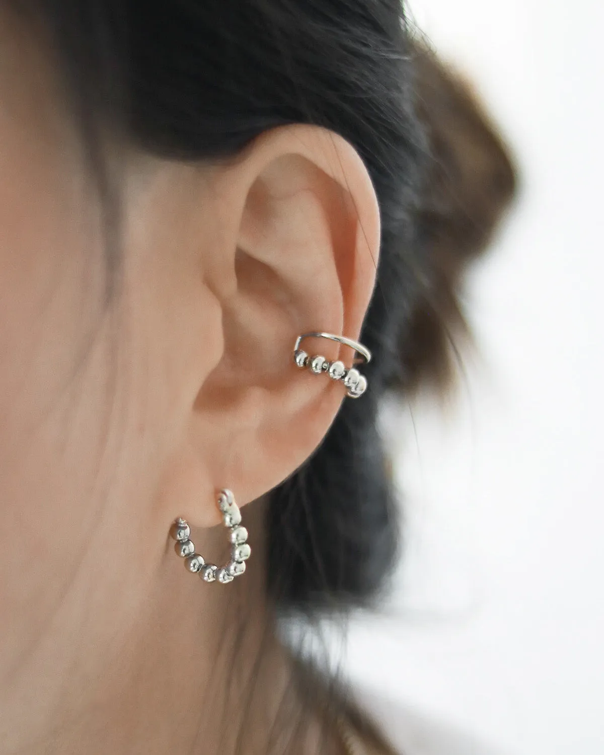 EMI Beaded Hoops in Silver