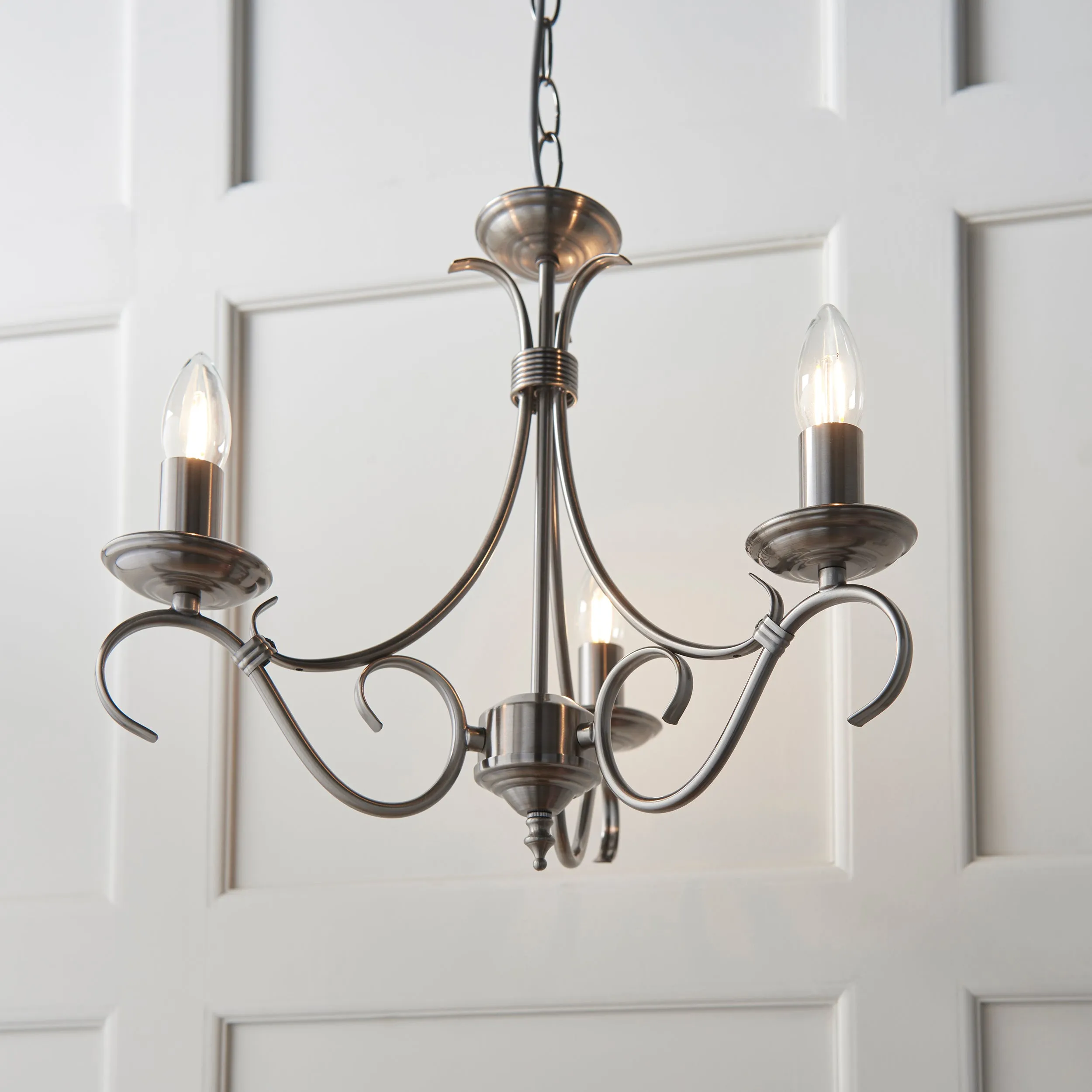 Endon 2030-3AS Bernice 3lt Pendant Antique silver effect plate 3 x 60W E14 candle (Required)