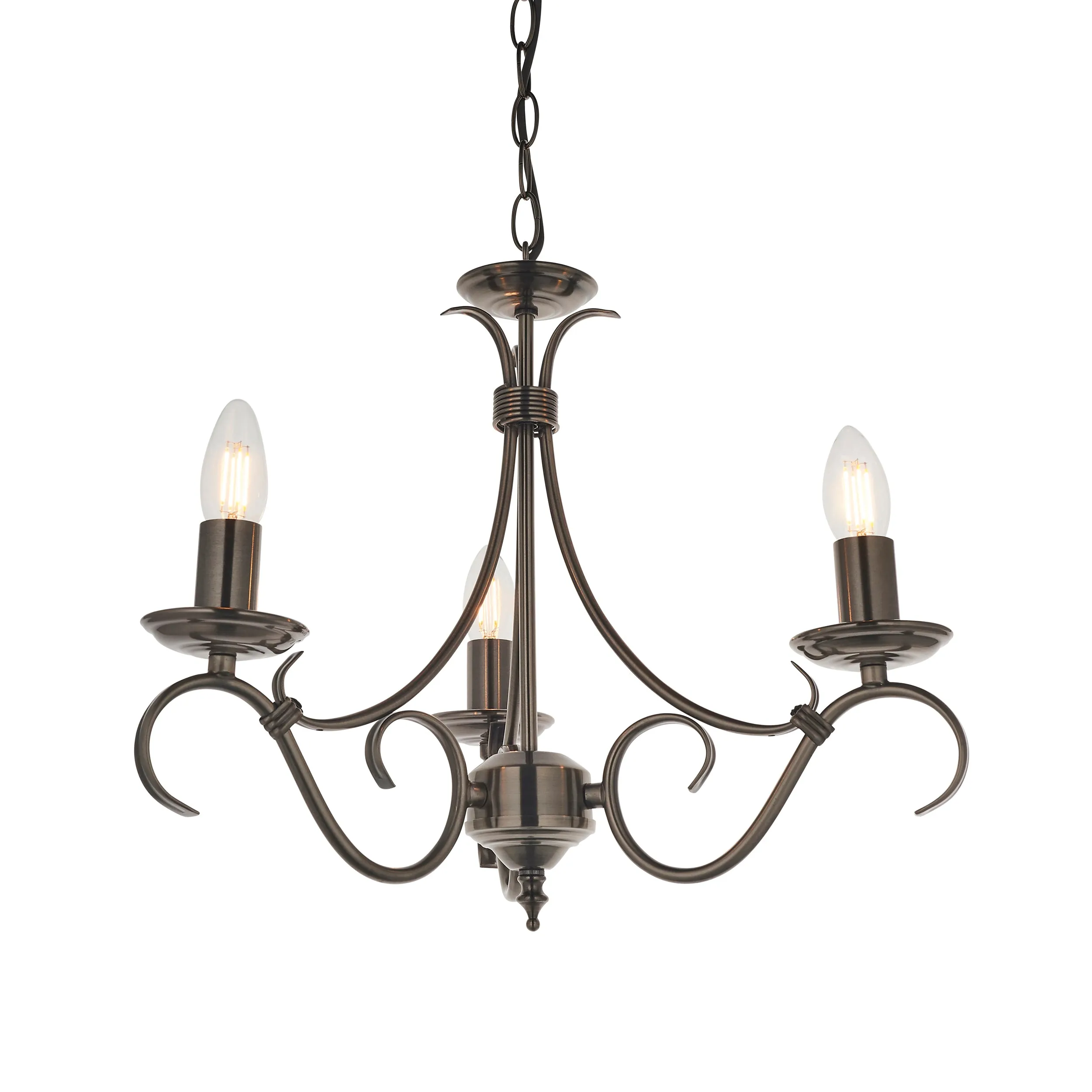 Endon 2030-3AS Bernice 3lt Pendant Antique silver effect plate 3 x 60W E14 candle (Required)