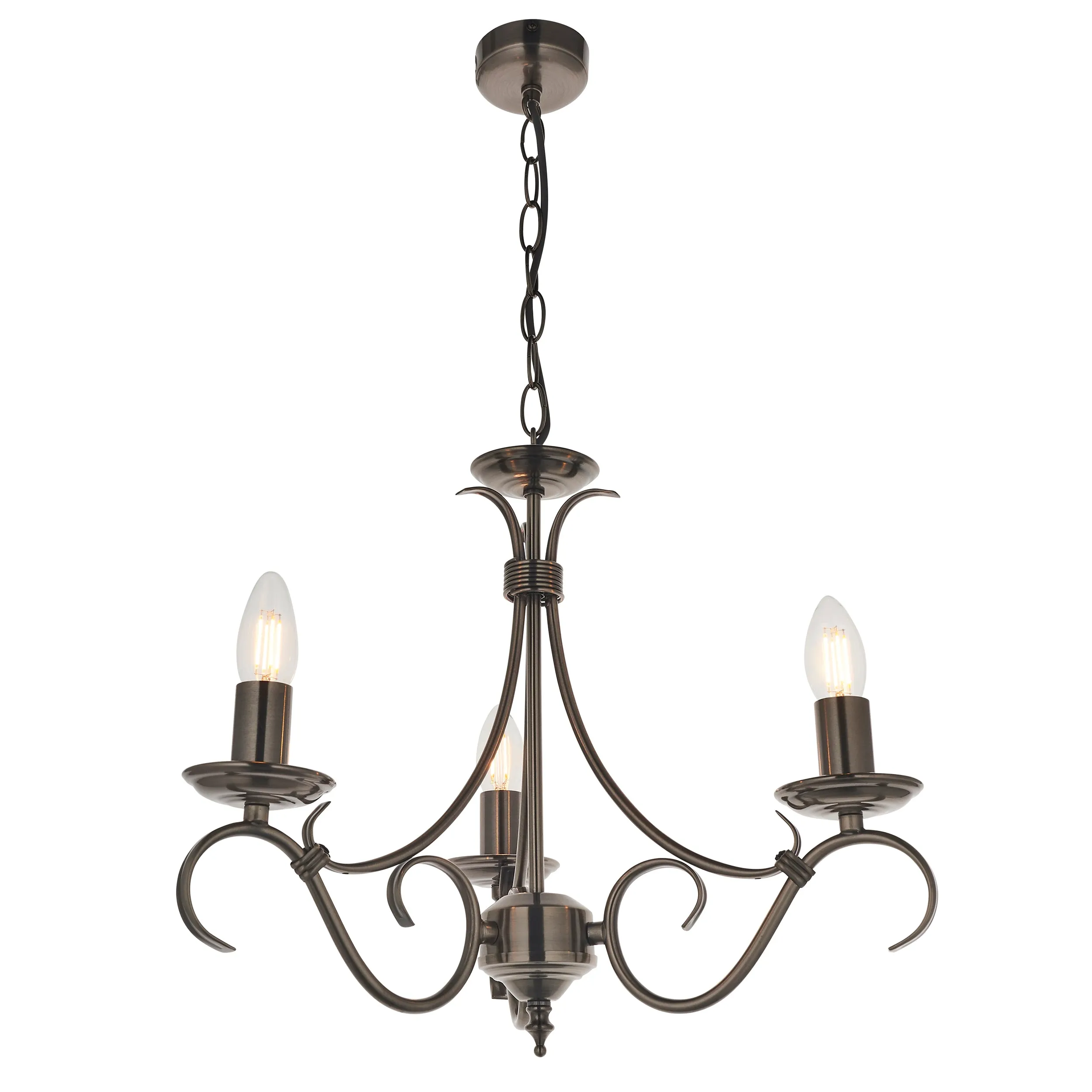 Endon 2030-3AS Bernice 3lt Pendant Antique silver effect plate 3 x 60W E14 candle (Required)