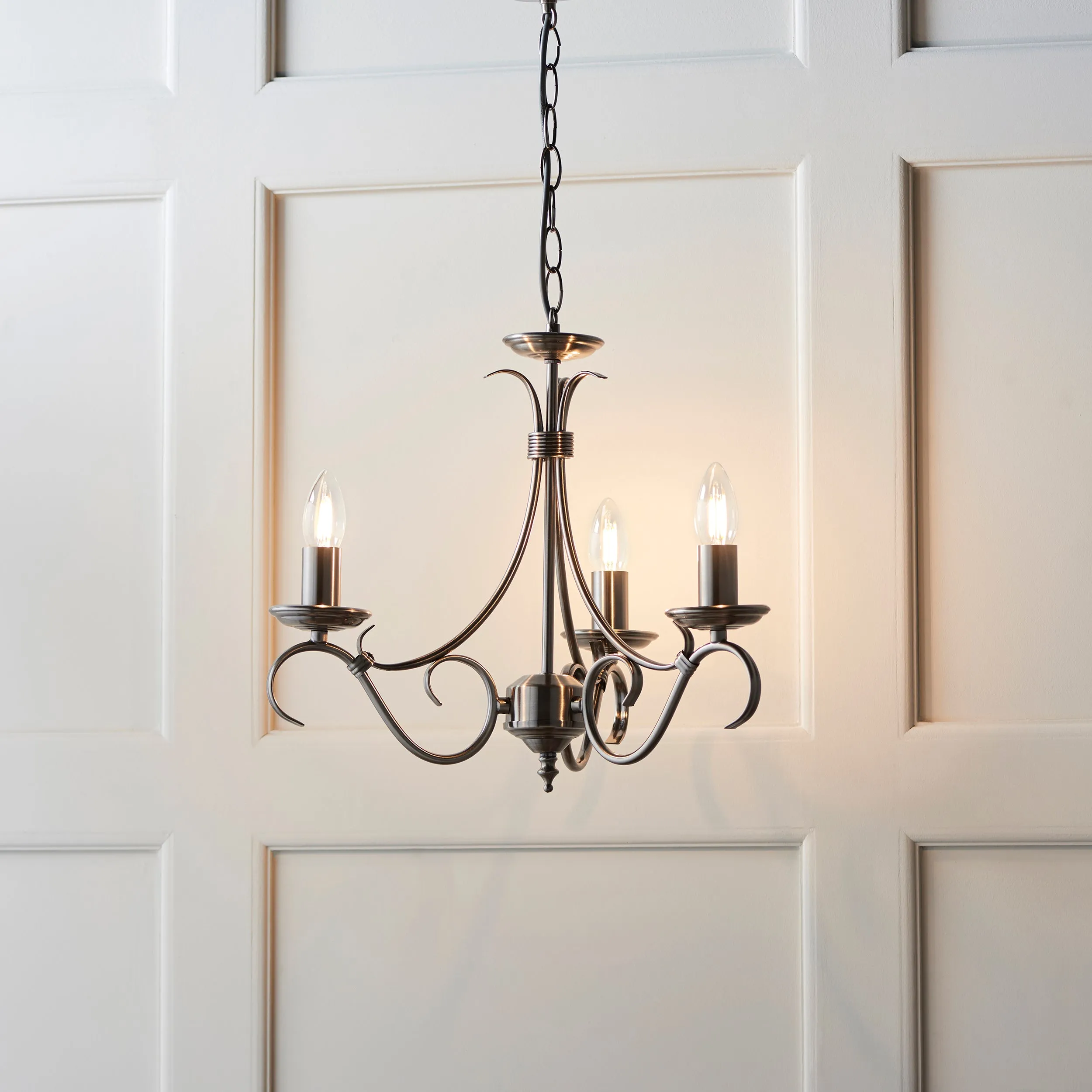 Endon 2030-3AS Bernice 3lt Pendant Antique silver effect plate 3 x 60W E14 candle (Required)