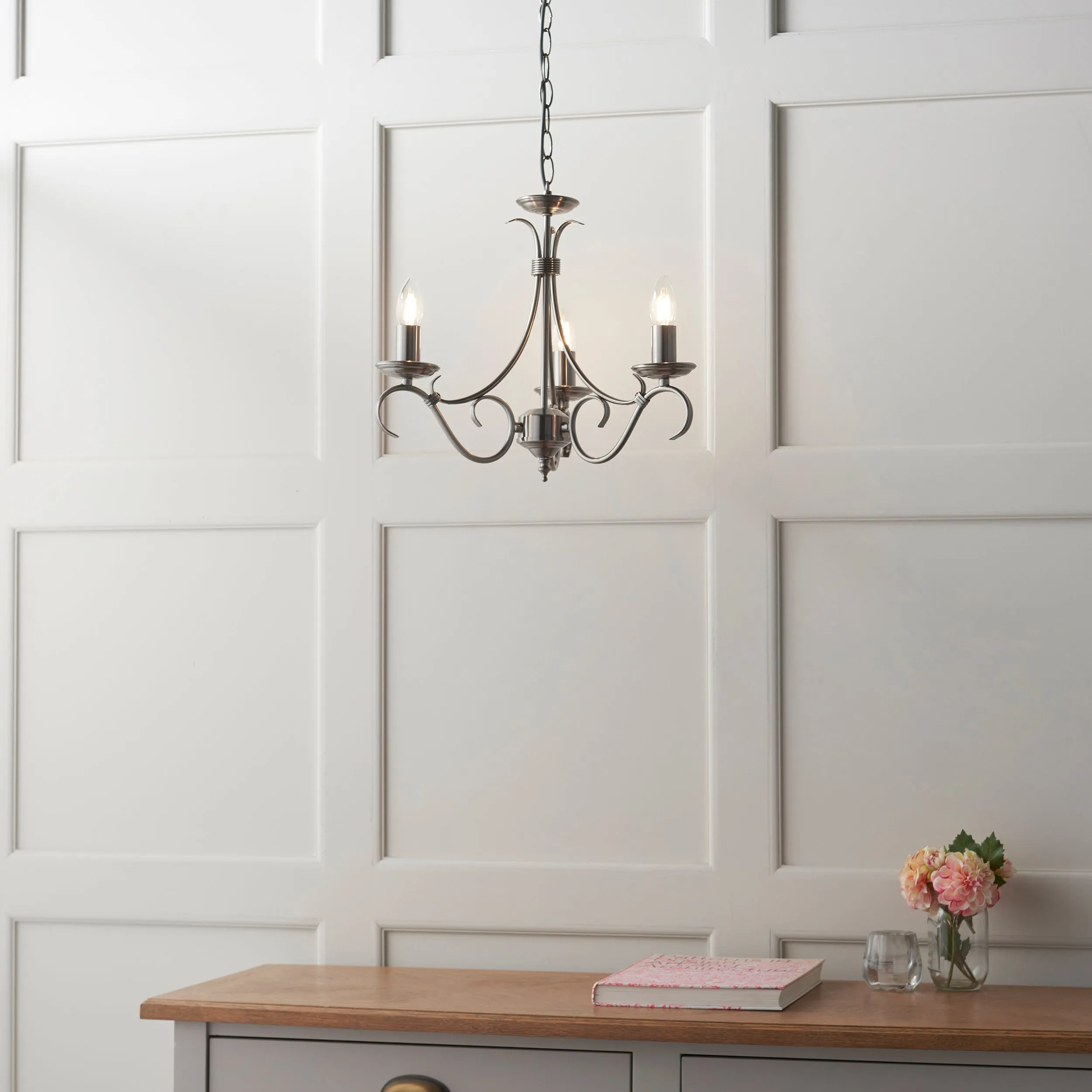 Endon 2030-3AS Bernice 3lt Pendant Antique silver effect plate 3 x 60W E14 candle (Required)