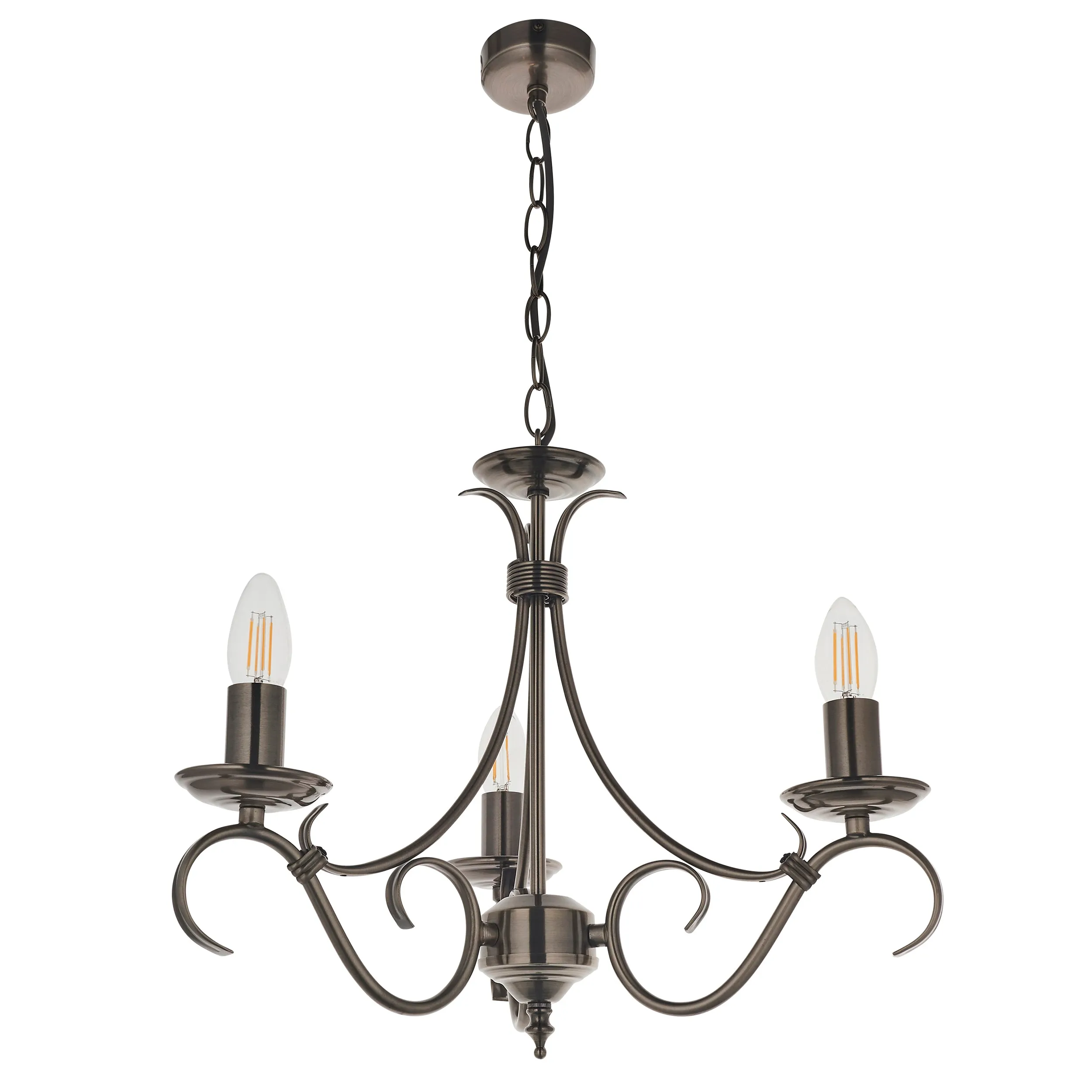 Endon 2030-3AS Bernice 3lt Pendant Antique silver effect plate 3 x 60W E14 candle (Required)