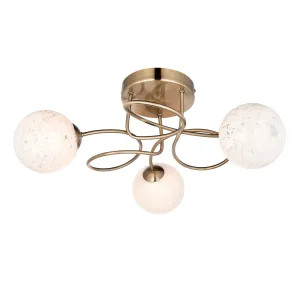 Endon 97647 Delos 3lt Semi flush Antique brass plate & white confetti glass 3 x 3W LED G9 (Required)
