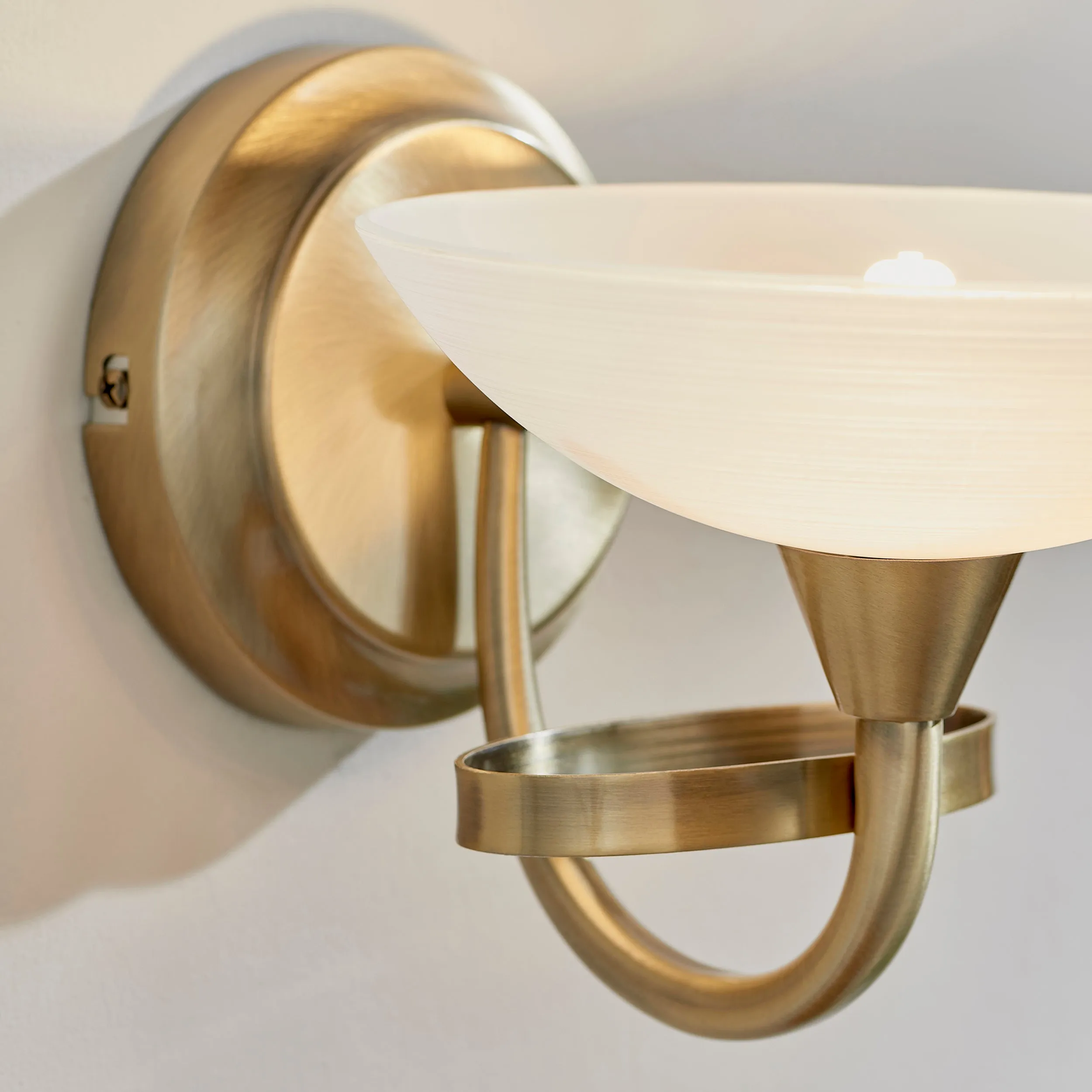 Endon CAGNEY-1WBAB Cagney 1lt Wall Antique brass plate & white glass 33W G9 clear capsule (Required)