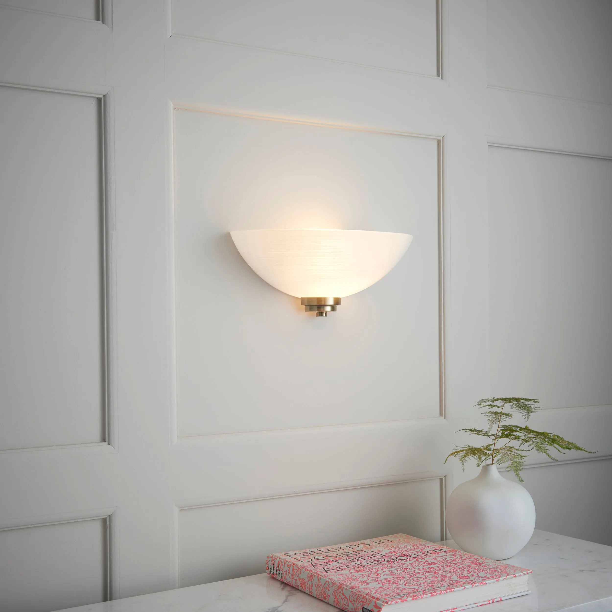 Endon WELLES-1WBAB Welles 1lt Wall Antique brass plate & white glass 60W E27 GLS (Required)