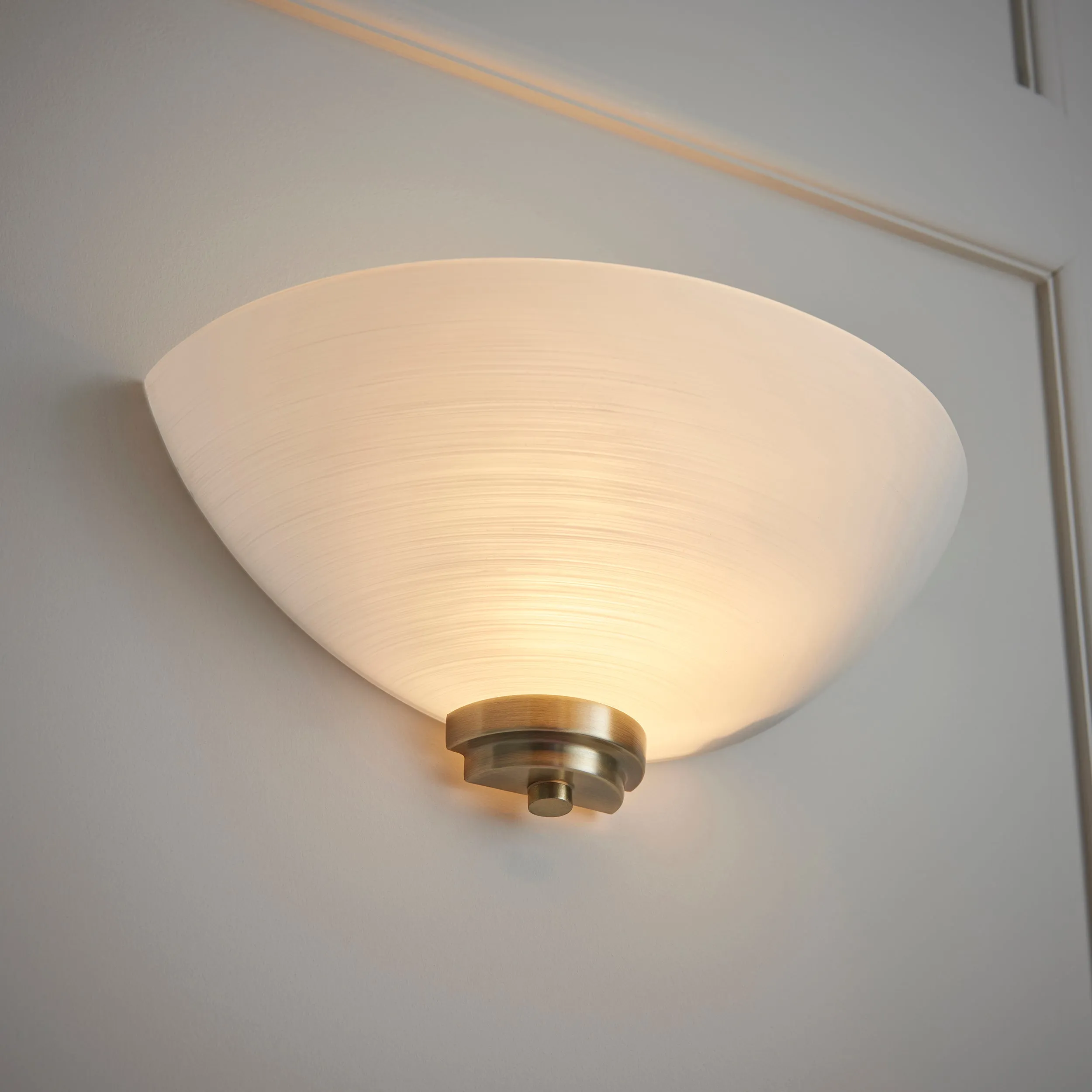 Endon WELLES-1WBAB Welles 1lt Wall Antique brass plate & white glass 60W E27 GLS (Required)