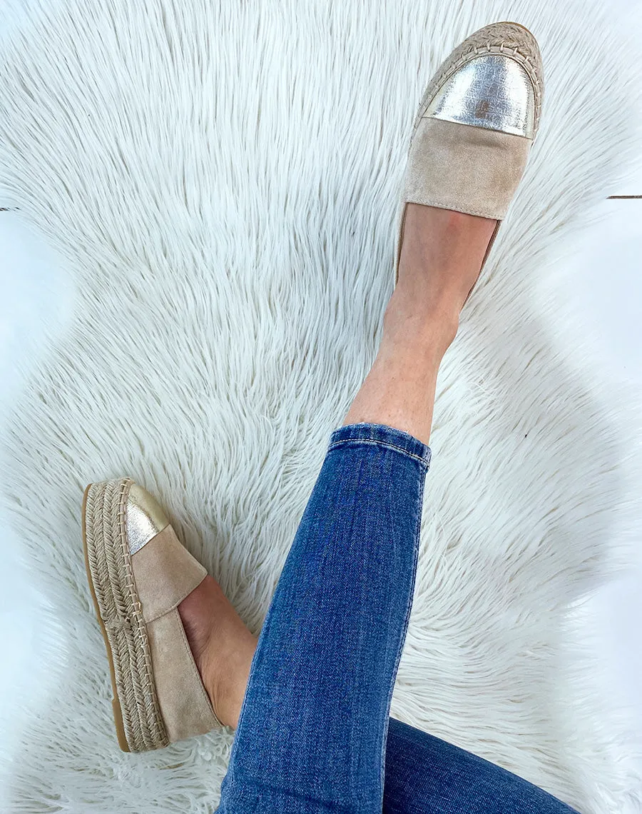Espadrilles beiges à empiècement métallisé