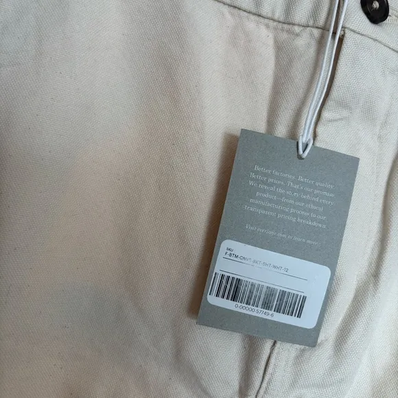 Everlane Cream The Canvas Stamp Skirt. Size 12. NWT
