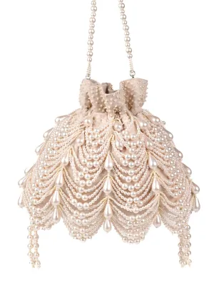 Farah Ivory Suede Pearl Potli