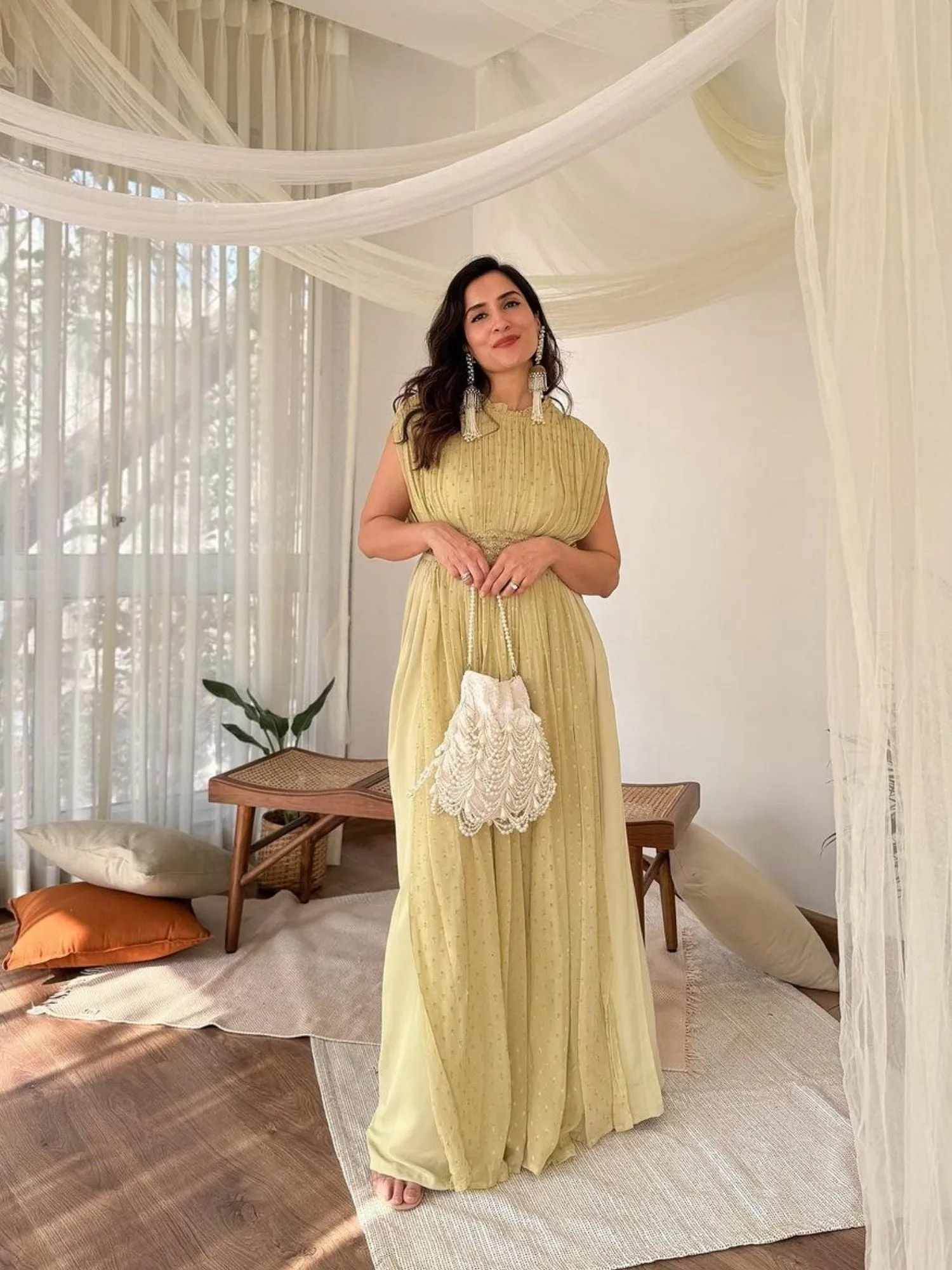 Farah Ivory Suede Pearl Potli
