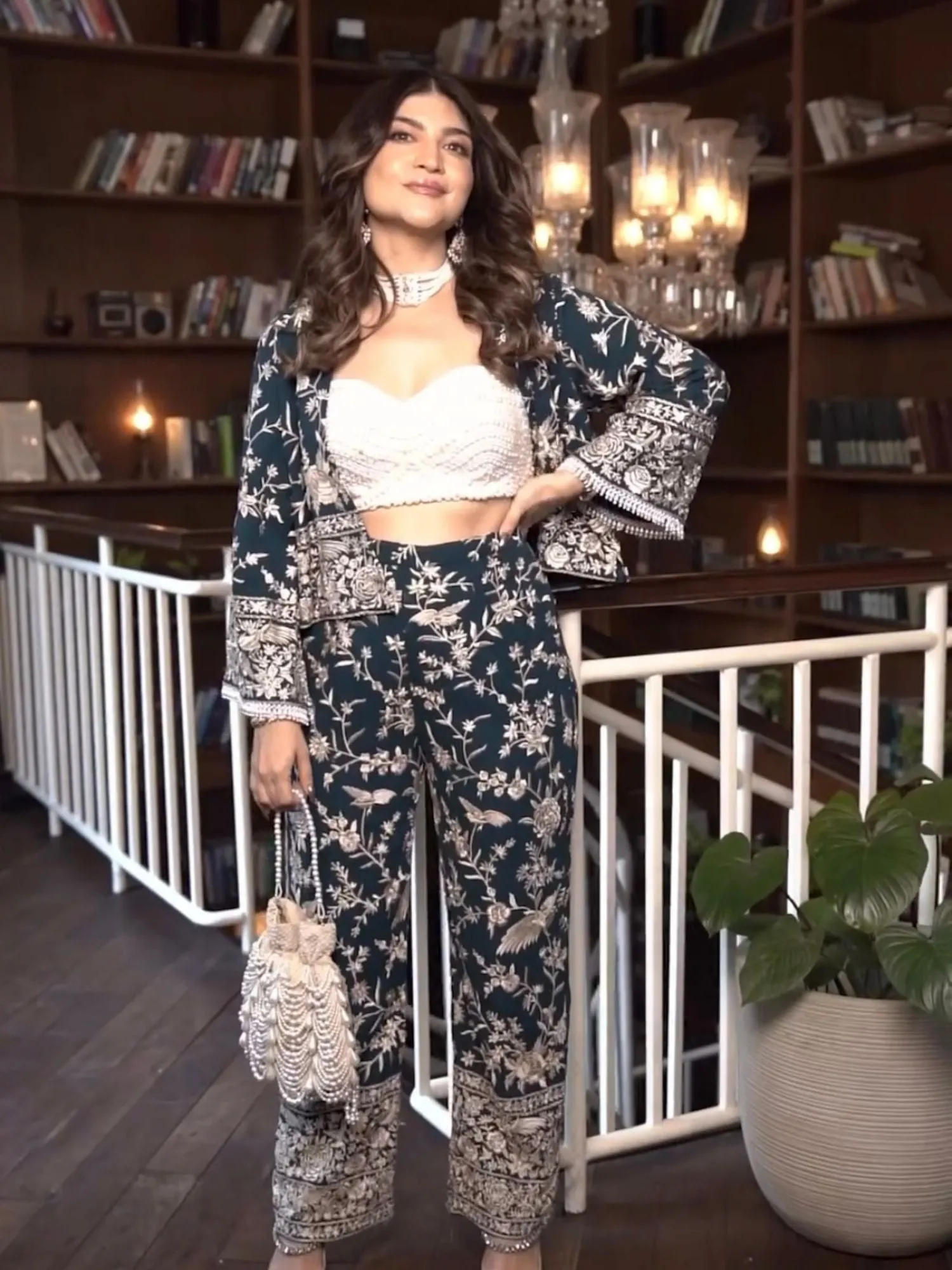 Farah Ivory Suede Pearl Potli
