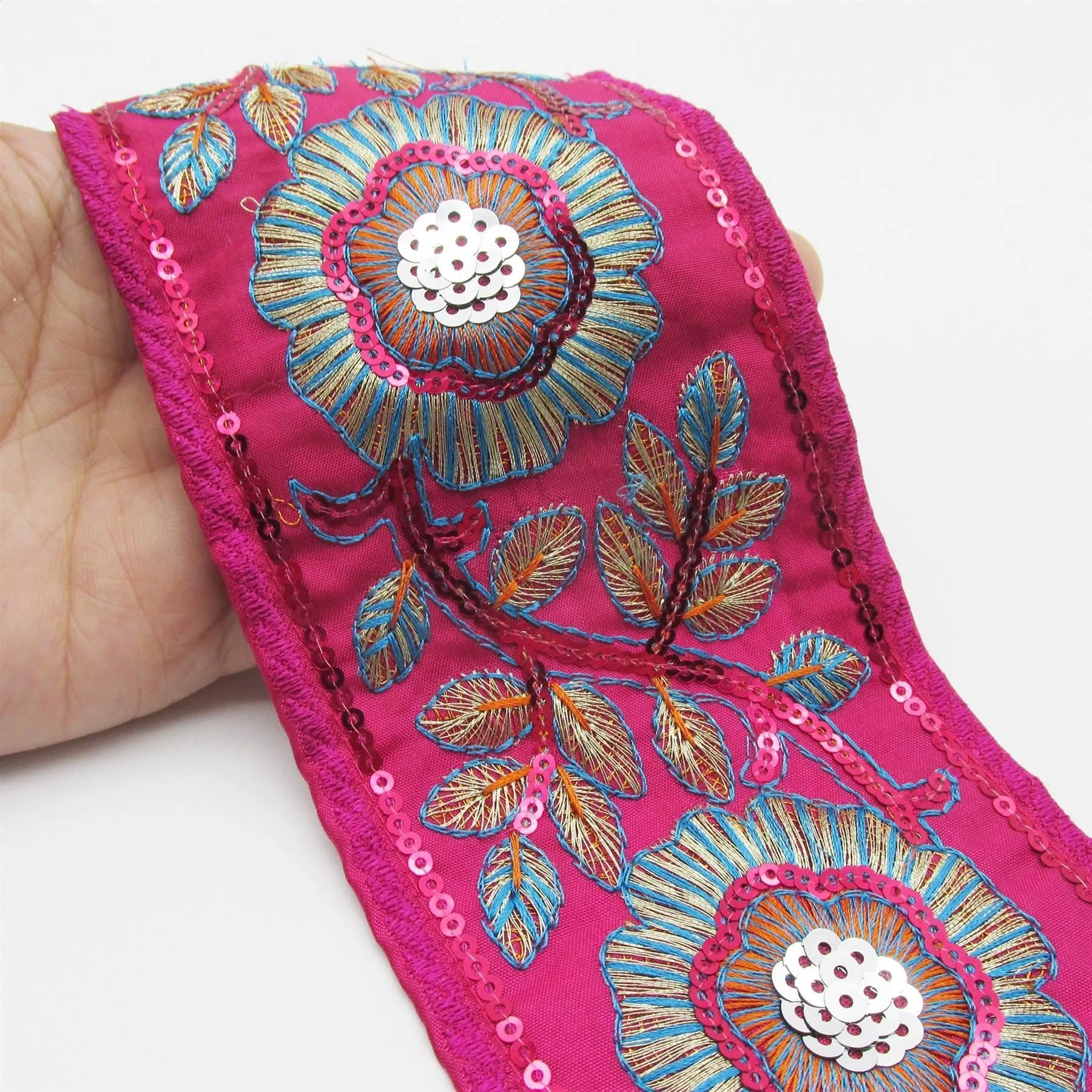 Floral Embroidered And Sequin Braid 80mm 6898