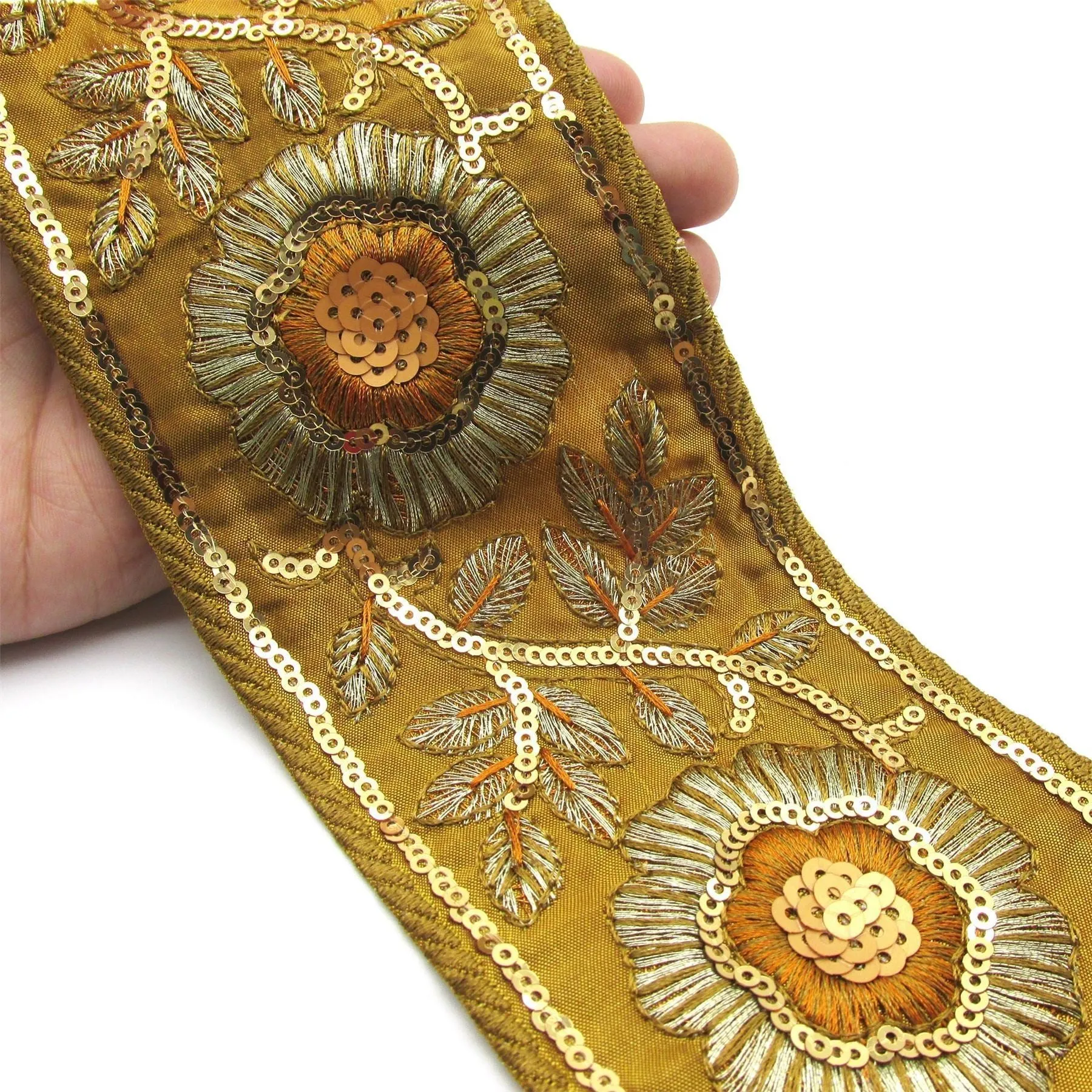 Floral Embroidered And Sequin Braid 80mm 6898