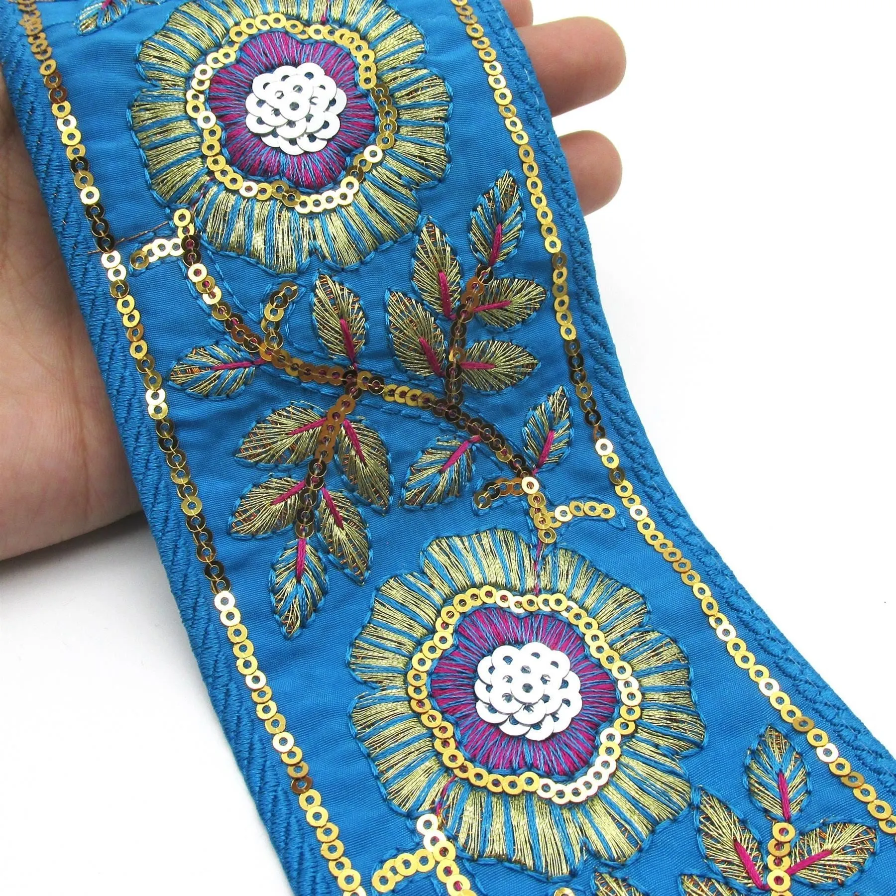 Floral Embroidered And Sequin Braid 80mm 6898