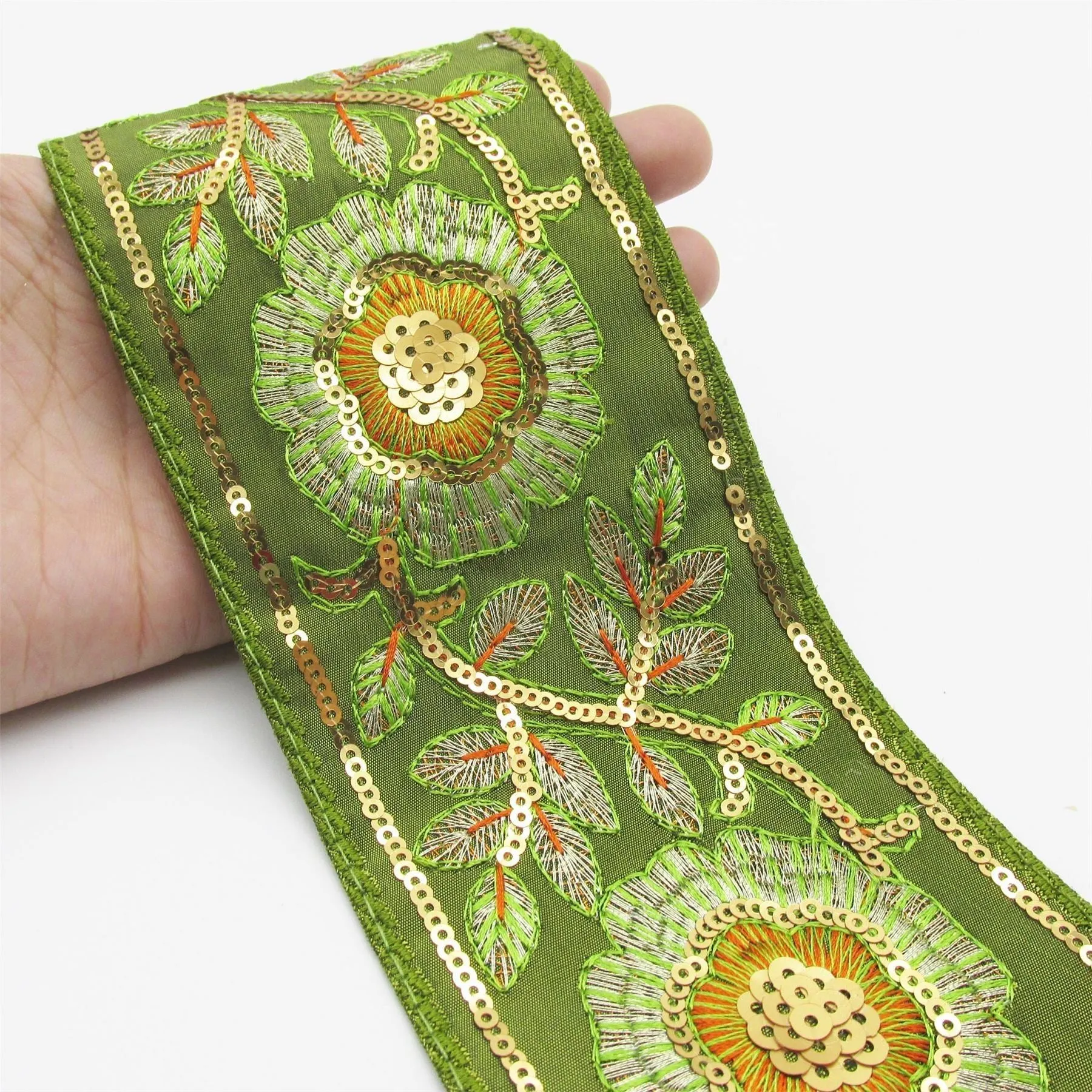 Floral Embroidered And Sequin Braid 80mm 6898